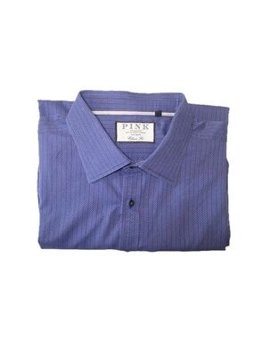 Thomas Pink Men's Navy Blue Herringbone Button-Down Shirt Size 19 - 37 1/2